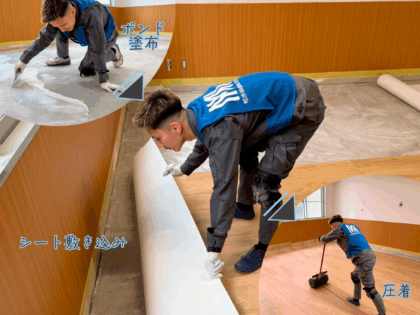 画像:屋内長尺シート貼りの様子